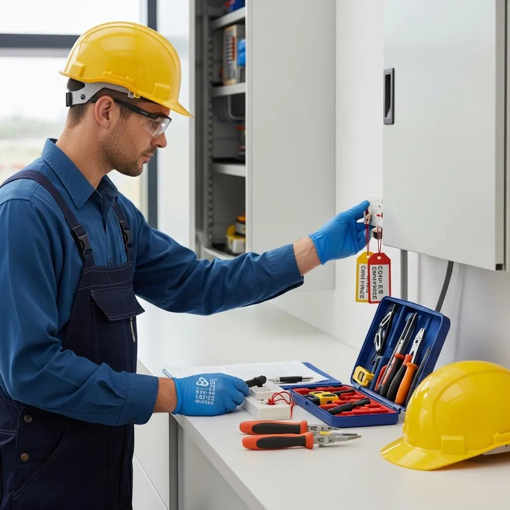 Technician inspecting electrical equipment for compliance, showcasing electrical safety measures