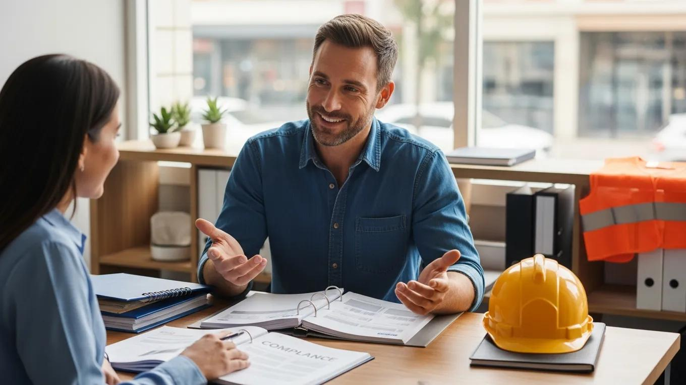 Local service provider consulting with a business owner about electrical compliance solutions