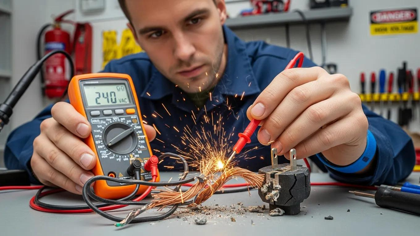 Technician inspecting electrical equipment for safety compliance